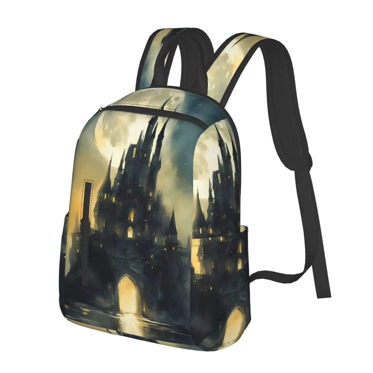 The Moon And The Isolated Castle Student Backpack School Bag Hiking Travel Daypack for Boys Girls Bookbag Shoulder Bags
