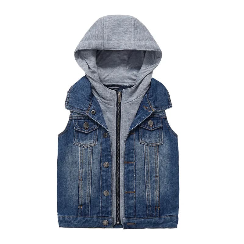 Giacca da gilet di jeans per bambini primavera autunno Giacca casual da gilet di jeans con colletto con cappuccio senza maniche per ragazze e ragazzi