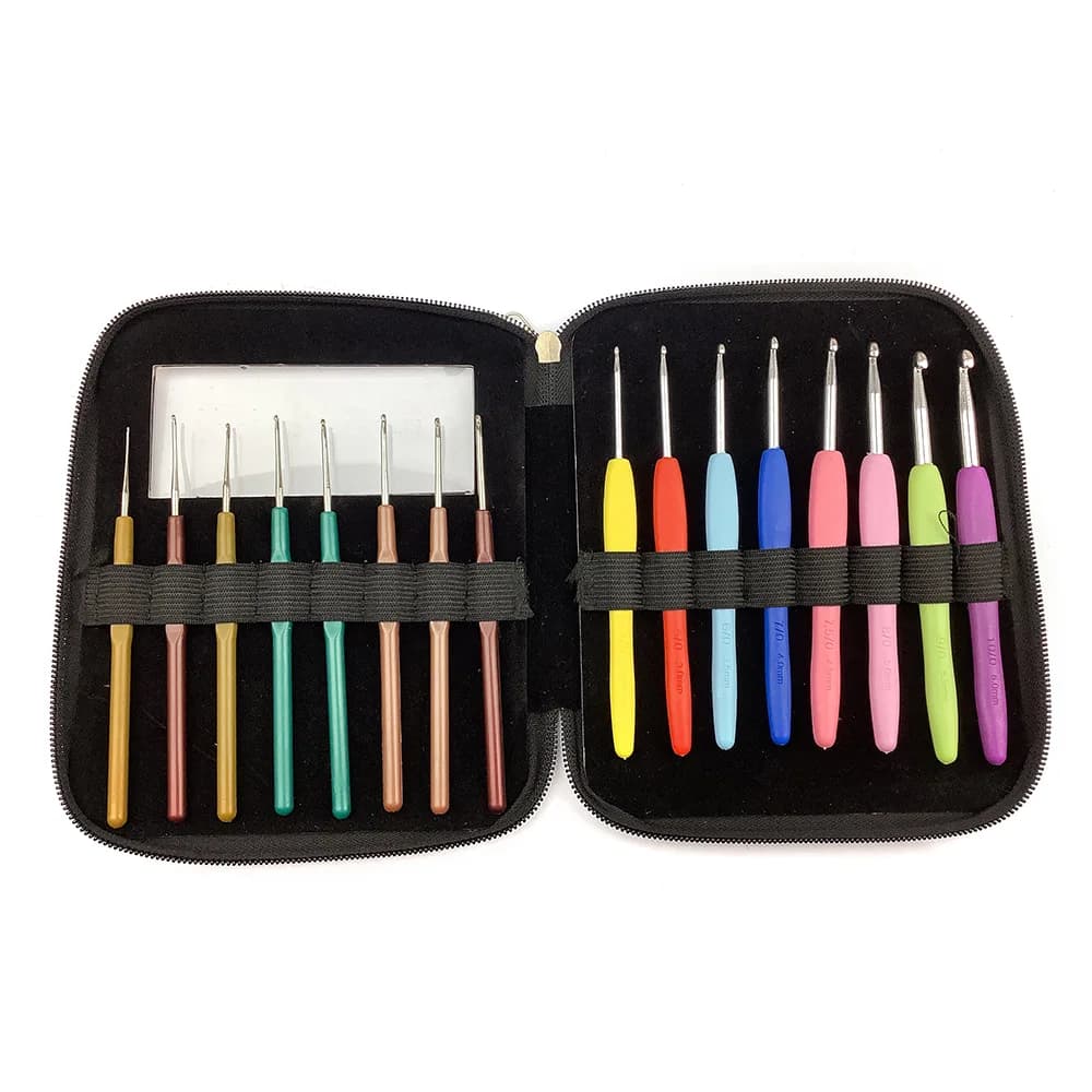 Set di 16 ferri per uncinetto in alluminio con manici imbottiti in gomma morbida colorata, ganci per maglieria da 0,65 mm-6,0 mm per artigianato in filato