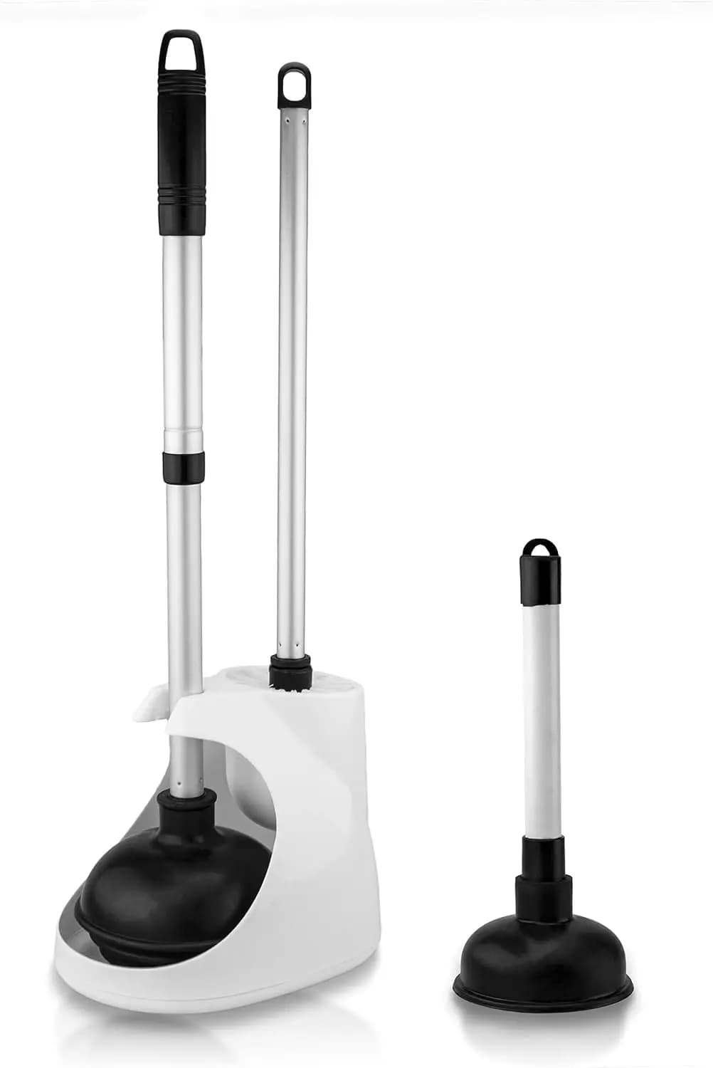 Set di 4 Pezzi per la Pulizia del WC con Mini Sturalavandini, Spazzola e Supporto, Design Angolare, Manico Telescopico in Alluminio