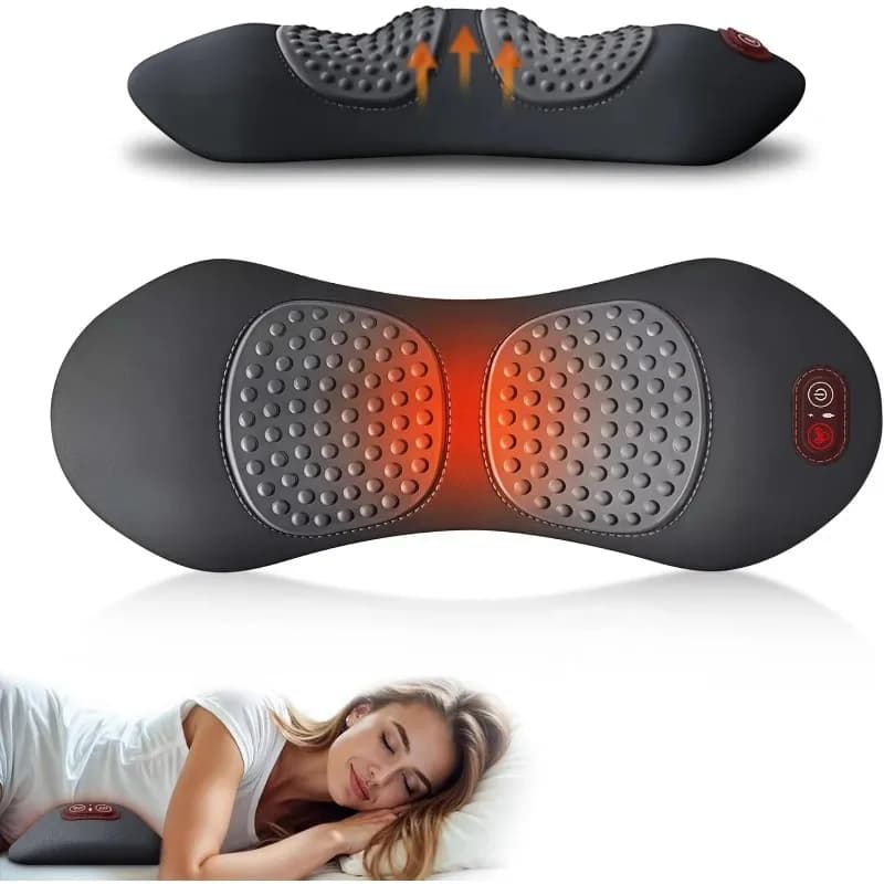 Cuscino Massaggiante Elettrico 3 in 1 Ergonomico per Alleviare il Dolore alla Schiena, Supporto Lombare con Trazione e Calore, Altezza Regolabile