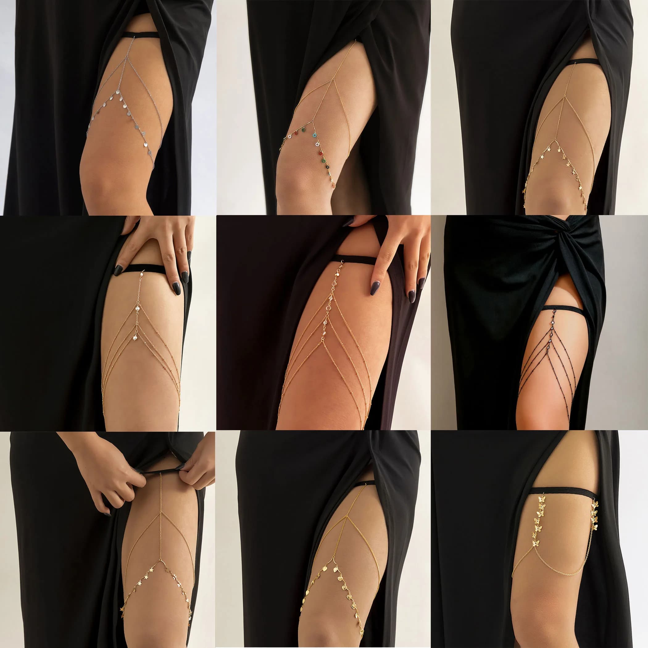 Trendy Star Moon Butterfly Crystal Tassel Thigh Chain Women Sexy Beach Leg Ring Body Chain Summer Fashion Jewelry