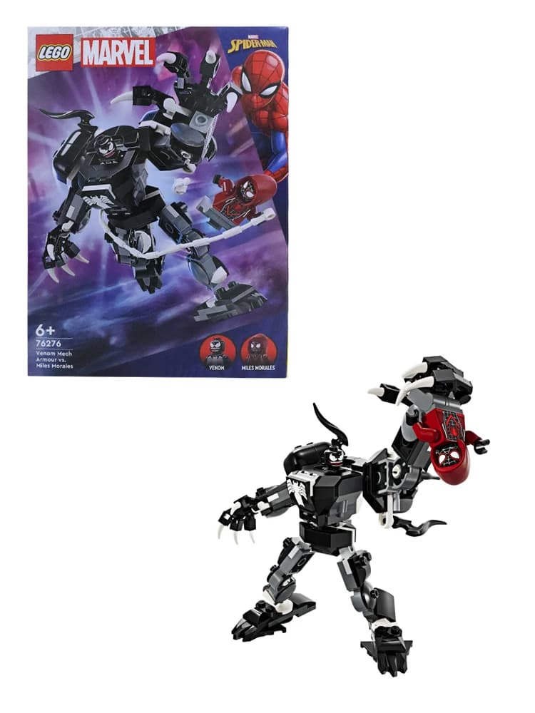 LEGO 76276 Marvel Venom Mech Armatura contro Miles Morales, Azione posabile per bambini, Set da costruzione Marvel con minifigure