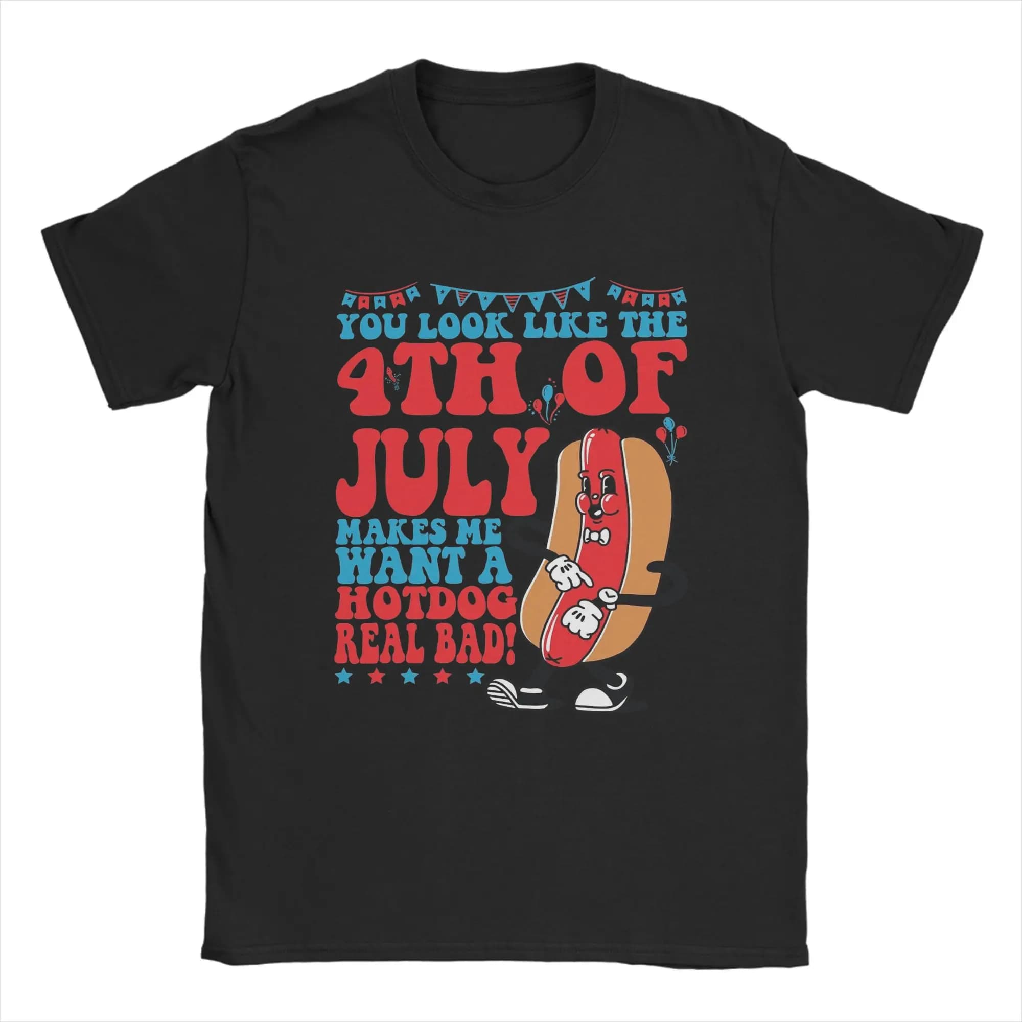 T-shirt da uomo con stampa 'You Look Like the 4th of July Hot Dog', 100% cotone, stile hipster, girocollo, a maniche corte
