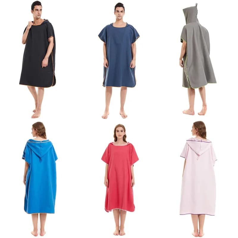 Double-sided fleece solid color adult surfing bathrobe, beach quick-drying bath towel, hooded cloak, changeable bathrobe
