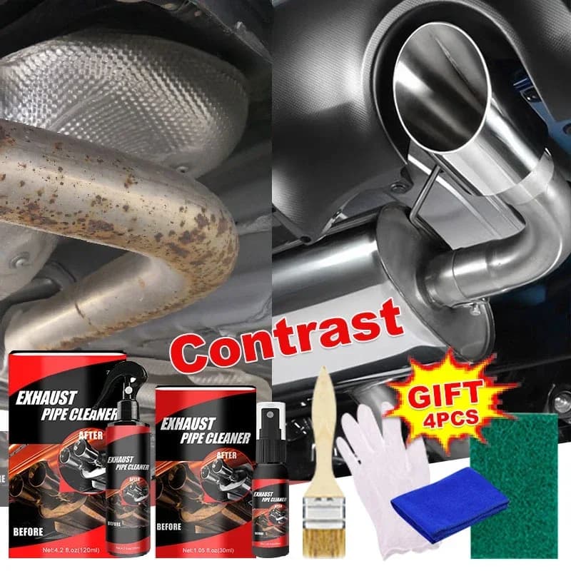 Detergente per tubi di scarico per auto e moto da 120 ml, antiruggine per auto, con guanti in gomma e set di strumenti per la manutenzione e la riparazione delle spazzole