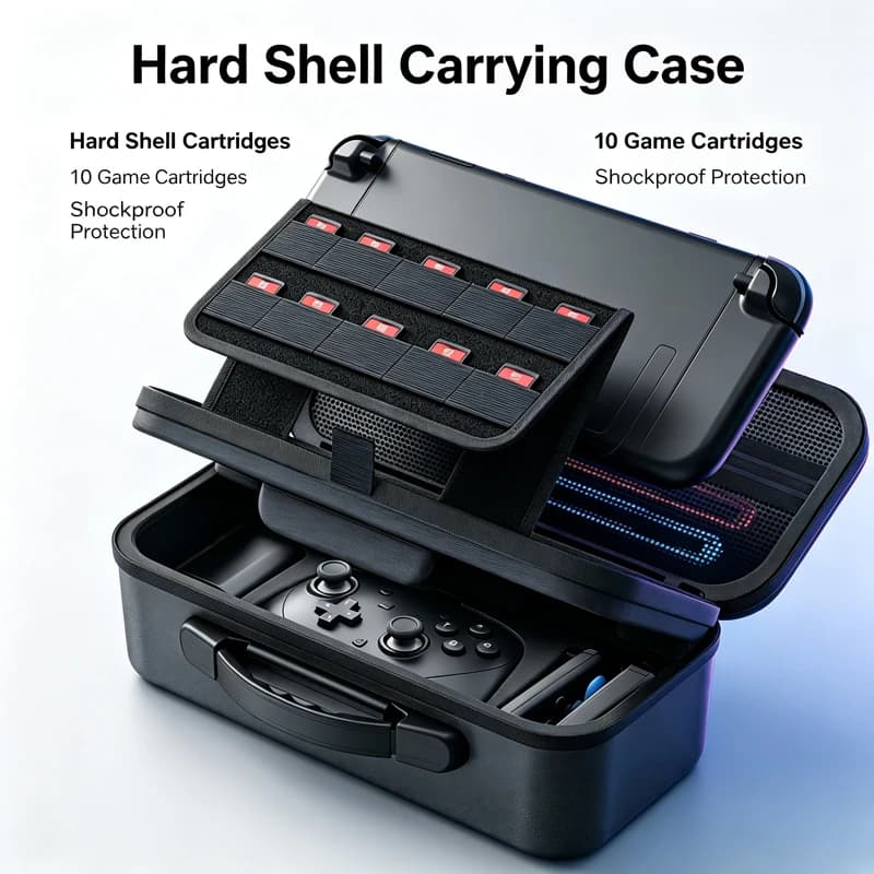 Protective Storage Bag for Switch 2, Dual‑Layer Large Storage Travel Case, Hold Pro Controller Charger & 10 Game Card