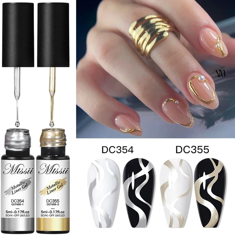 MTSSII 2/3 pezzi smalto gel con rivestimento metallico 5ml champagne oro argento oro rosa effetto specchio disegno linea gel per nail art