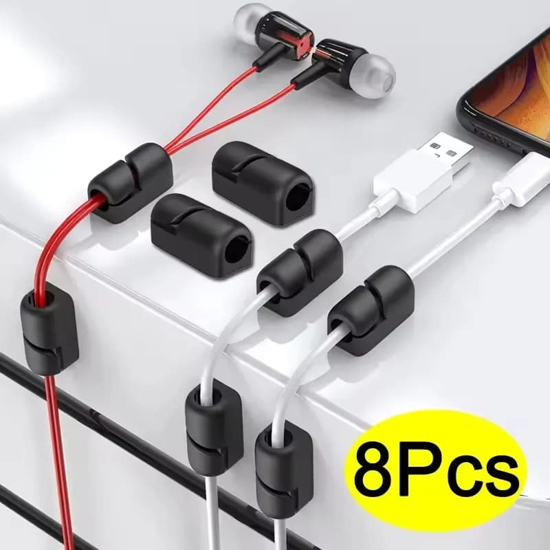 1-8 Clip per supporto per cavo Organizzatore per cavo di gestione Adesivo in silicone Cavo di ricarica USB da tavolo Cavo di alimentazione Supporti per auricolari