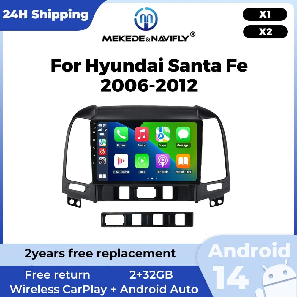 MEKEDE & NAVIFLY Android 14 Wireless Carplay Auto Car Radio per Hyundai Ix45 Santa Fe 2006 - 2012 Lettore multimediale GPS FM Stereo