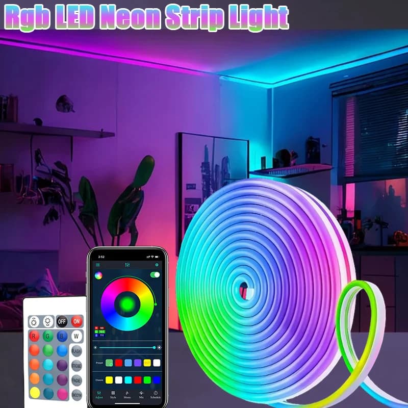 RGB LED Neon Light Strip with APP &Remote Multi-Color Game,Bedroom Decor Lighting,Christmas,Halloween,Birthday, Ambient Lighting