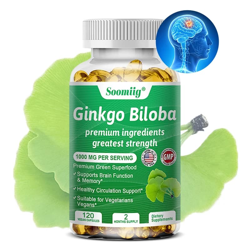Ginkgo Biloba 1000 mg, with vitamin B, zinc, helps maintain memory and cognition, herbal food supplement, gluten-free and non-GMO
