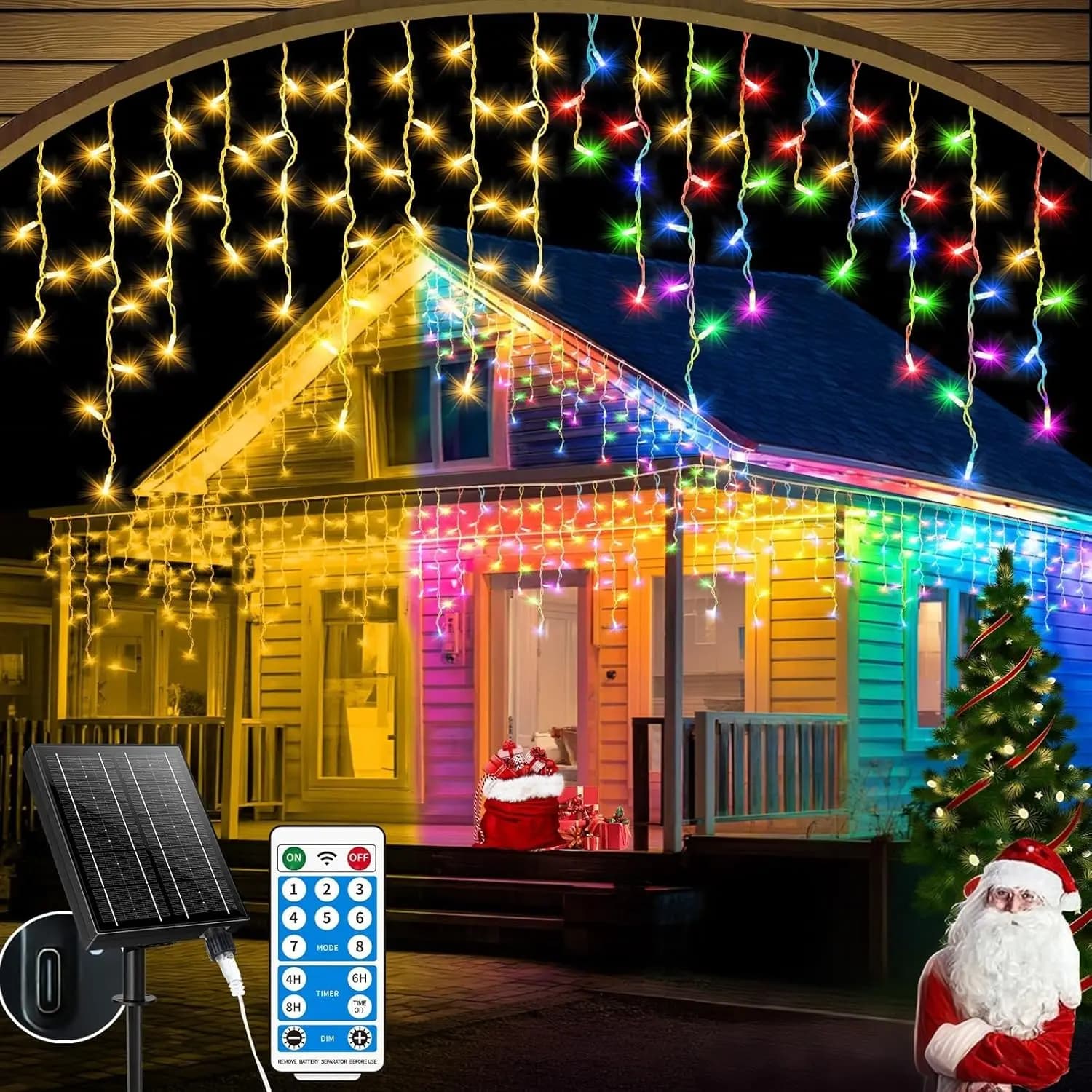 600LED Ghiacciolo Solare Giardino Esterno Luci Di Natale Stringa 8 Modalità Impermeabile Lucine Ghirlanda Tenda Per La Decorazione di Capodanno