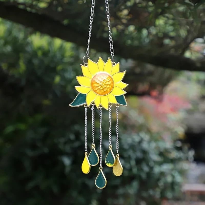 Sunflower Boat Wind Chimes Pendant Metal Window Windchimes Hanging Ornaments Home Outdoor Yard Garden Decoration Ornament