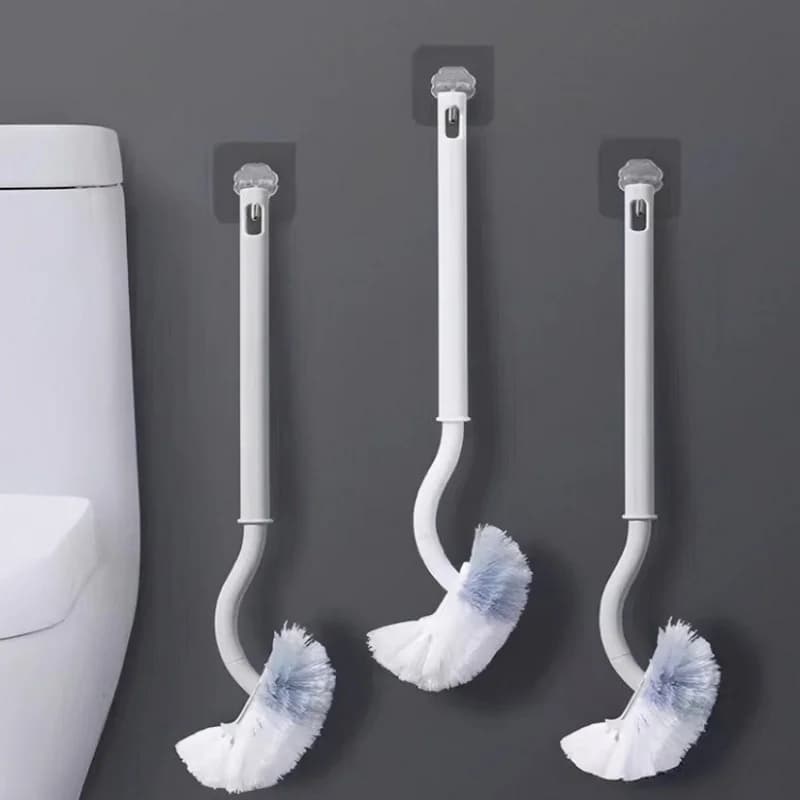 Toilet Brush Long Handle Curved Bowl Cleaning Brush Dual Bristles Wall‑mounted Bathroom Toilet Cleaner Household Cleaning Tool