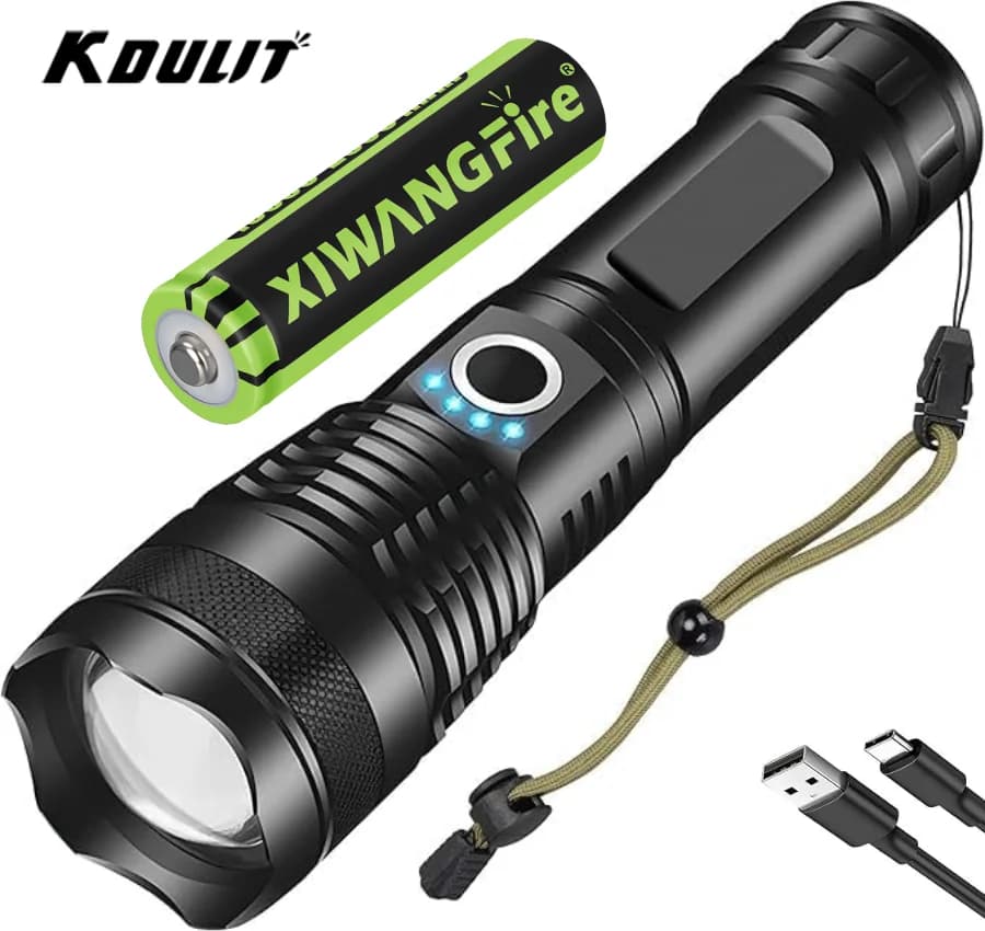 Torce LED Ricaricabili USB ad Alta Luminosità, Torcia Tattica Super Luminosa Portatile con Zoom, Lanterna d'Emergenza Impermeabile
