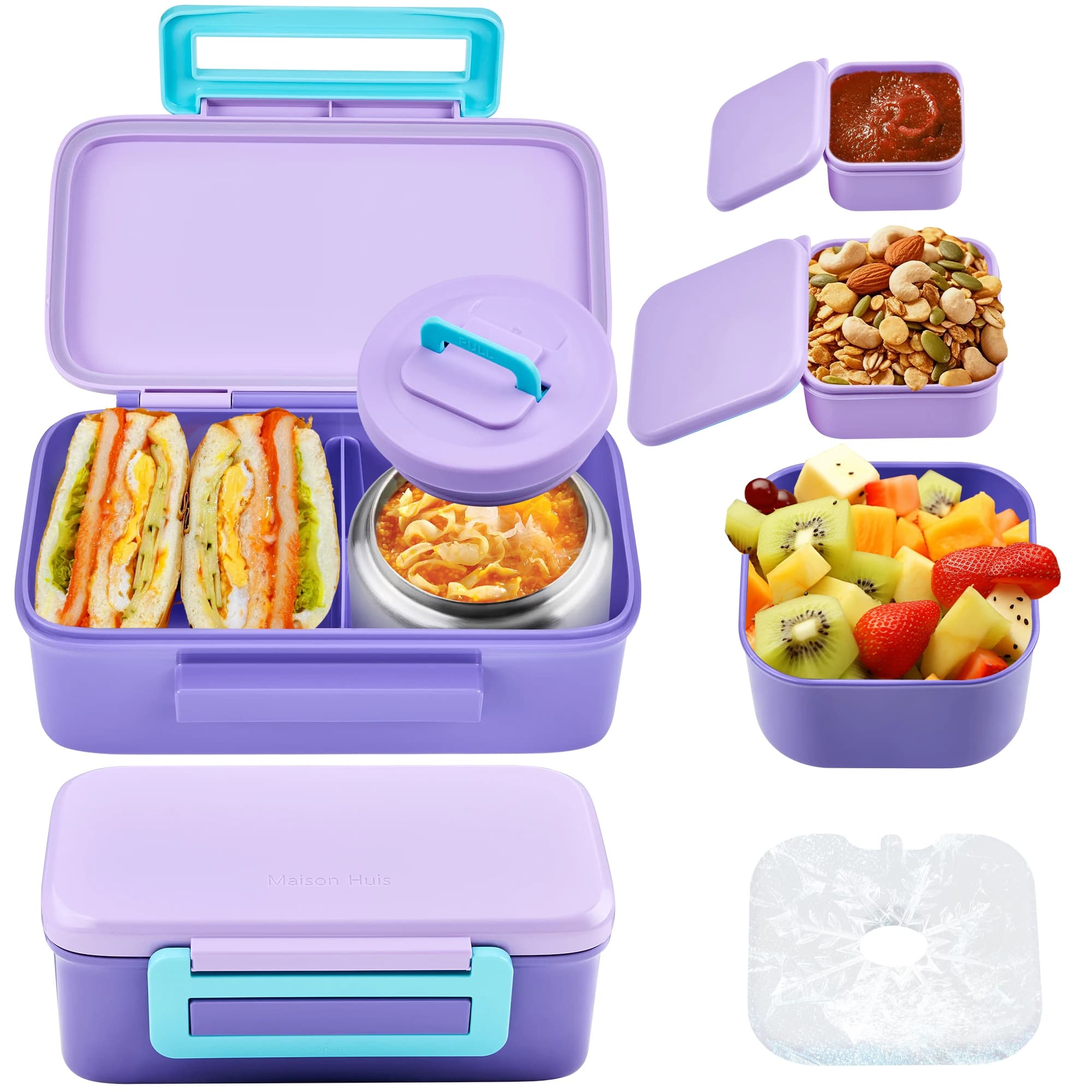 Set di scatole per il pranzo compatte con contenitore isolato da 8 once Contenitore per snack Contenitore per salsa Ciotola di stoccaggio Vassoio per ghiaccio a doppio scomparto BPA