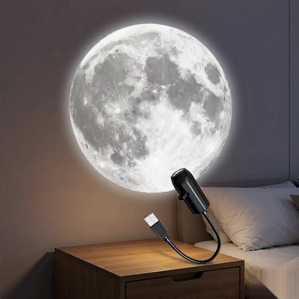 USB Night Light Projector, Moon LED 3 Colors Mini Portable for Bedroom Bedside Photography Background Home Party Gift Decor
