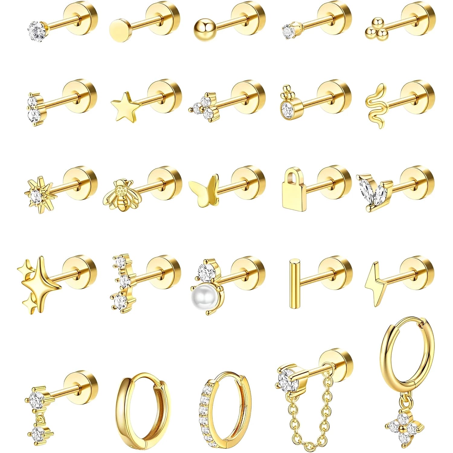 Bobisty 1pc Orecchini Orecchini chirurgici in acciaio inossidabile per le donne Delicato orecchino posteriore piatto Stud Hoop Cartilagine per orecchie sensibili
