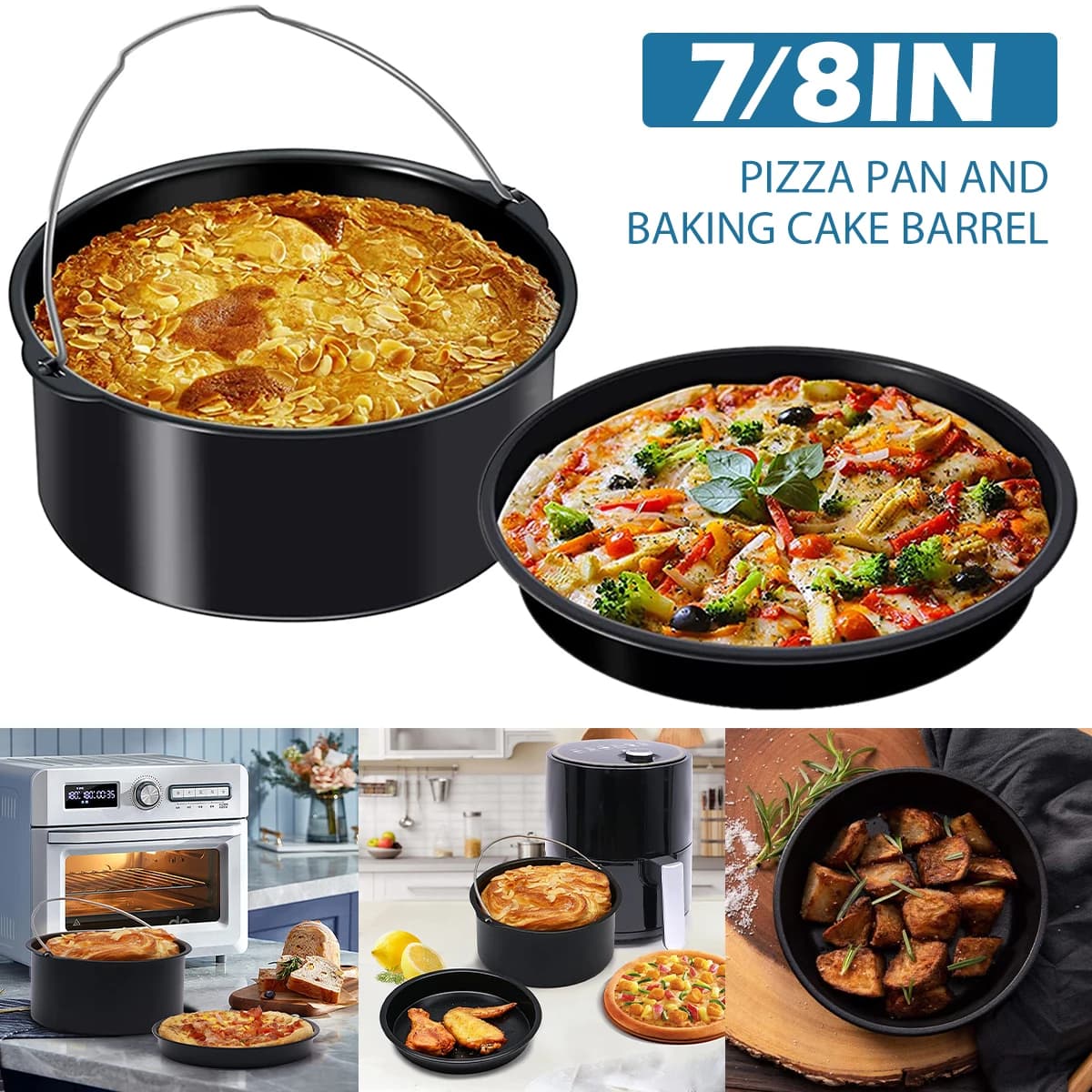Stampo da forno da 7/8 pollici Friggitrice ad aria antiaderente Set di teglie per torte rotonde per torte per pizza Accessori da cucina per friggitrice ad aria