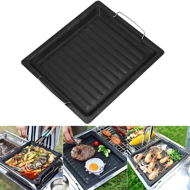 BBQ Grill dish Grill BBQ non-stick pan Grill dish cooking Picnic Barbecue outdoor Grill Pan dishes 30*25cm