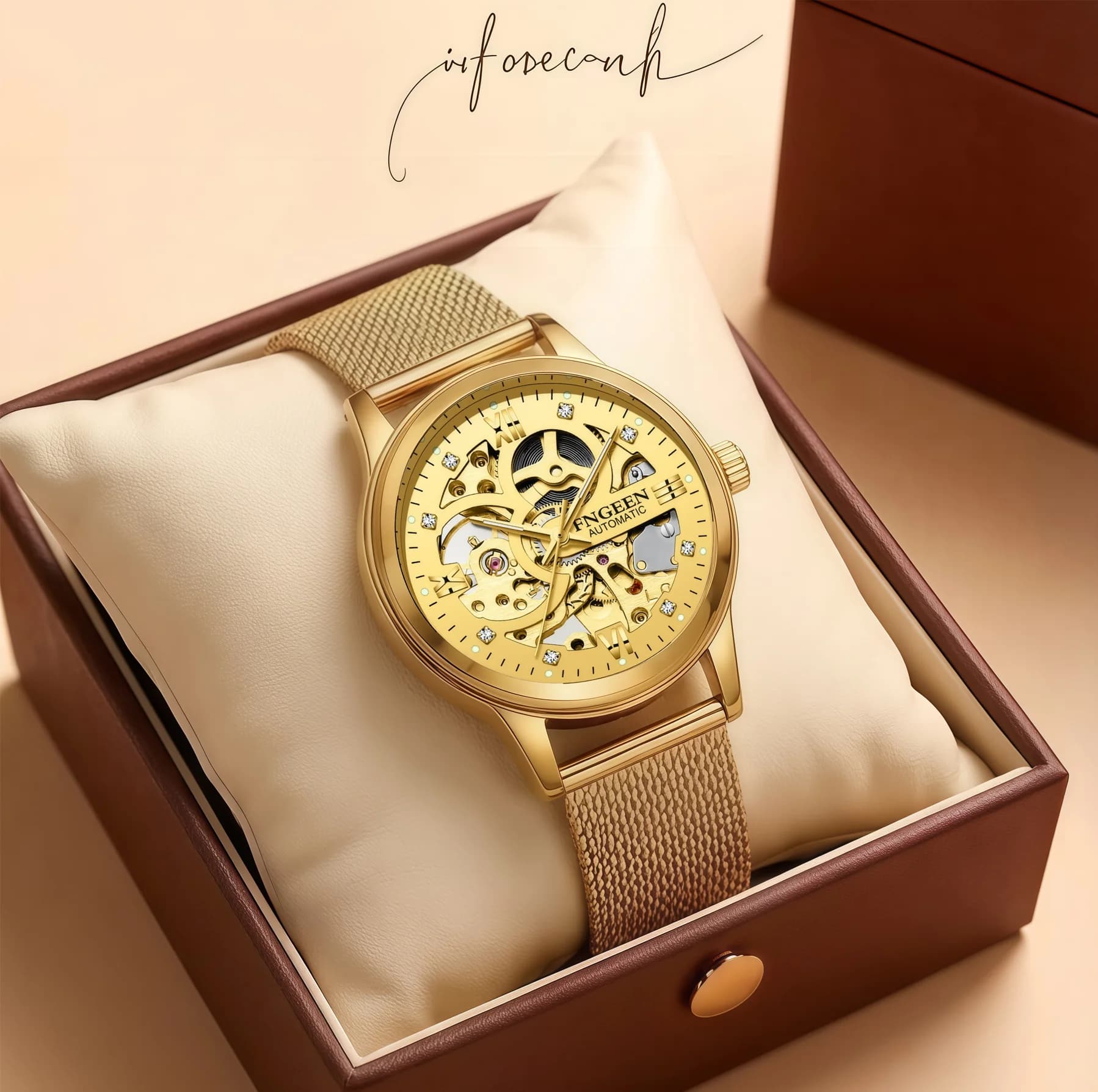 Men's Automatic Mechanical Watch, Stainless Steel Strap, Waterproof 30M, Luminous Display, Gift Pack for Celebrations and Birthdays