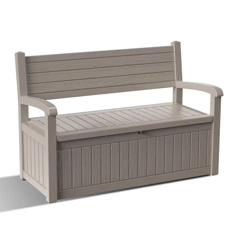 Contenitore da Esterno Stile Legno da 80 Galloni, Impermeabile e Chiudibile a Chiave, Mobile Contenitore per Patio, Giardino, Terrazza