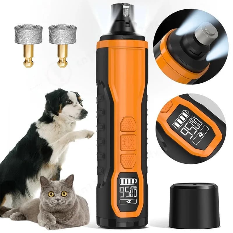 Electric Pet Nail Grinder 5 Speed Adjustable Quiet Cat Dog Paw Trimmer with Dual LED Light Grooming for Large Dogs