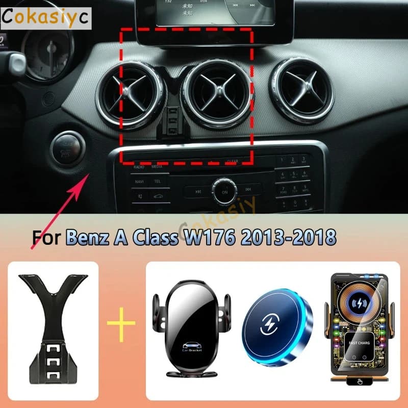 Supporto per telefono da auto per Mercedes Benz Classe A W176 2013-2018 con ricarica wireless magnetica e sensore automatico, accessori per supporto telefono da auto