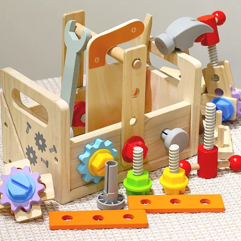 Cassetta degli attrezzi per la riparazione simulata per bambini, gioco educativo per la prima infanzia per l'assemblaggio di dadi e viti