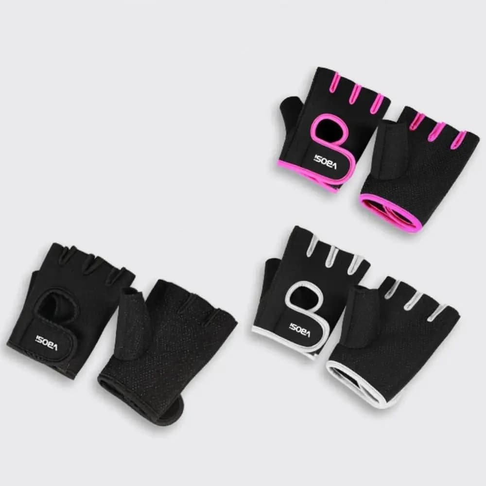 Durevoli Cycling Gloves in Cotton and Polyester, Black, Grey, Pink, with Elastic support for your fingers, Half fingers, Support for your wrist, Gym and Sport