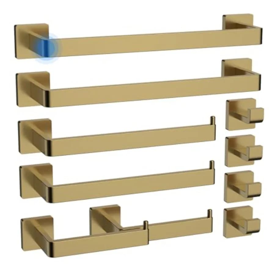 Portasciugamani da Bagno con Protezione Antiurto per Porta Carta Igienica, Acciaio Inossidabile 304 Spesso, Oro Spazzolato, Set da 10 Pezzi