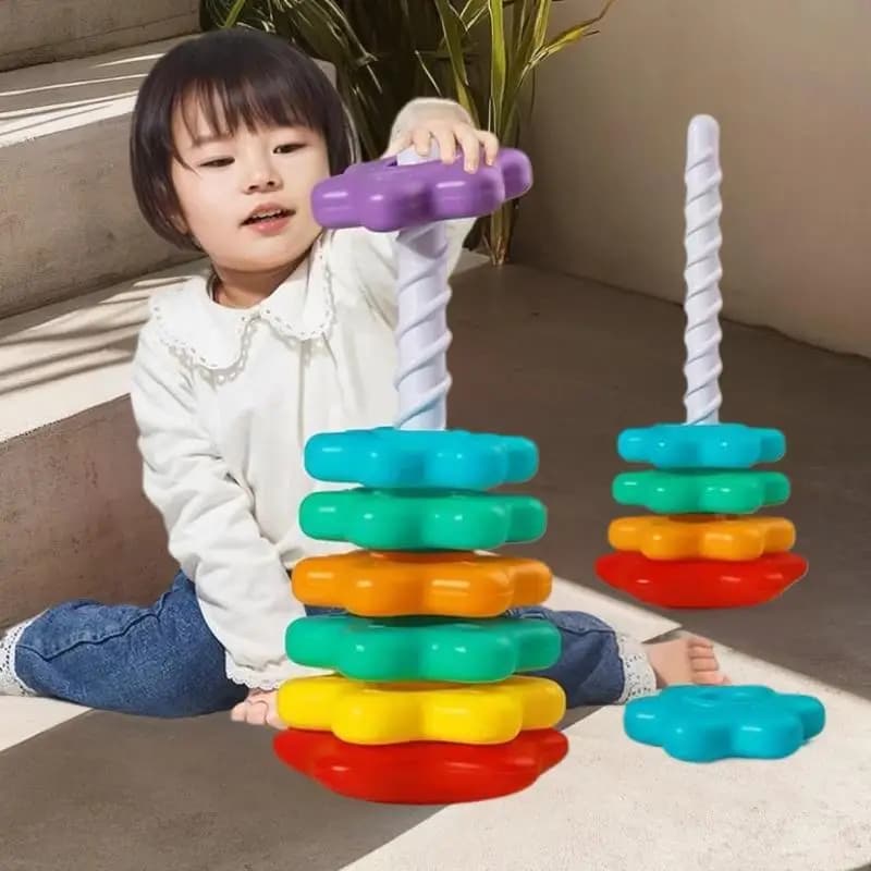 Spinner puzzle Montessori per bambini e gioco impilabile con torre arcobaleno; Sviluppare abilità motorie; Set regalo perfetto per bambini