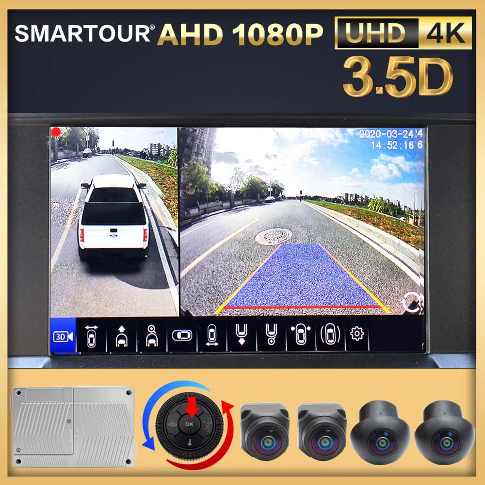 SMARTOUR HD 1080P 3.5D 360 Gradi Bird View Sistema Panorama Telecamere Parcheggio Auto Surround View Videoregistratore DVR Monitor UHD 4K