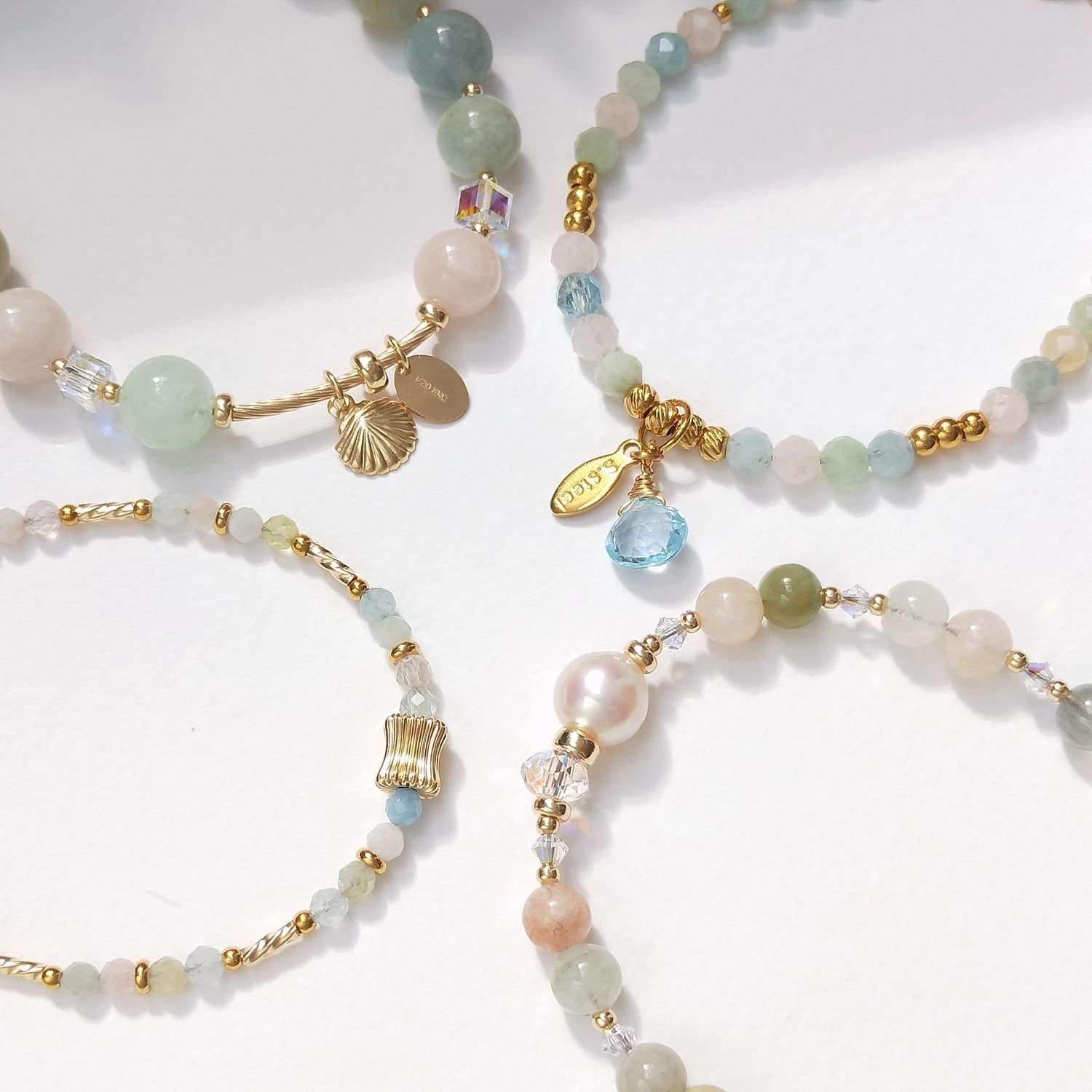 Lii Ji Morganite Topaz Pearl Gold Plated Bracelet Natural Stone Handmade Sweet Fashion Jewelry For Female