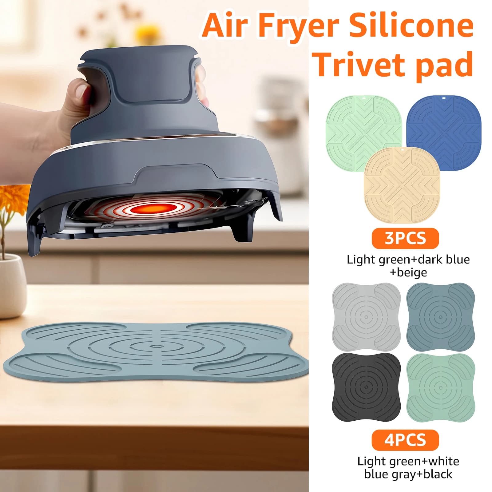 Tappetino isolante per friggitrice ad aria da 3/4 pezzi, resistente al calore, in silicone antiscivolo, per cucina, adatto al microonde, compatibile con Ninja Crispi