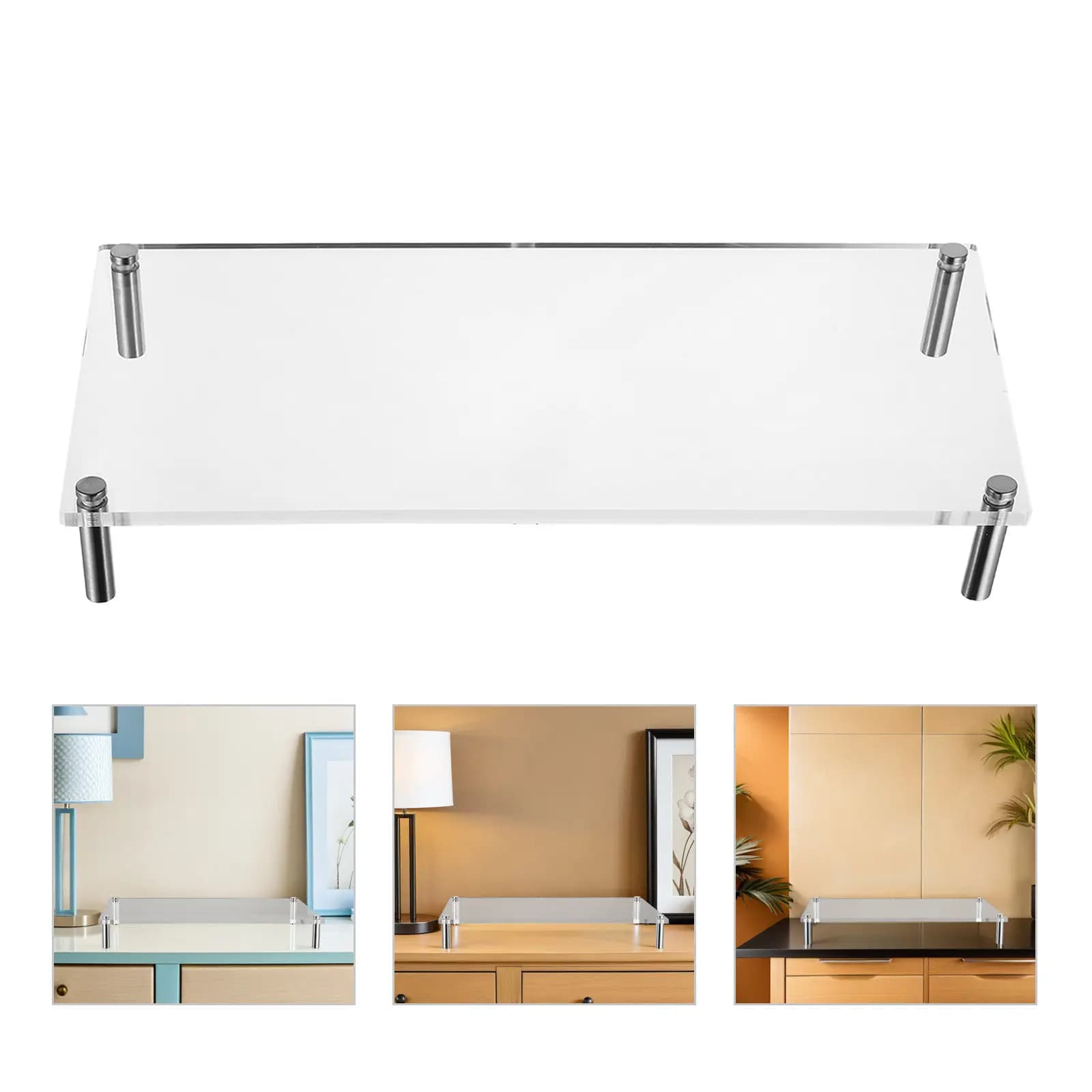 Transparent Acrylic Monitor Stand Riser 50x24cm Slim Modern Desk Elevator for Home Office Ergonomic Computer Screen Support