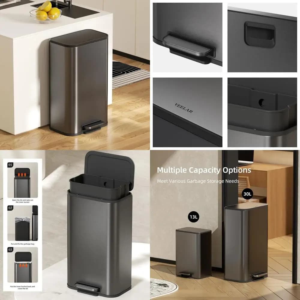 Cestino per Rifiuti da Cucina e Bagno da 30 L (8 Galloni) - Contenitore in Acciaio Inox con Pedale, Secchio Interno Rimovibile, Bidone per il Riciclo