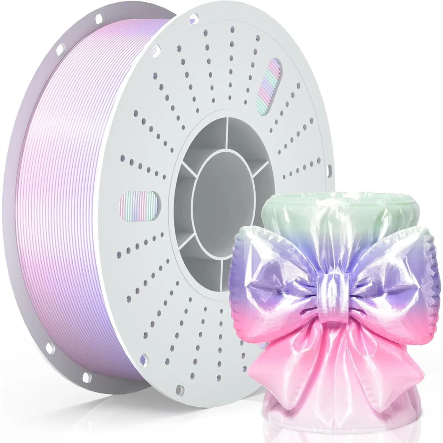 Filamento PLA Seta Arcobaleno per Stampante 3D 1.75mm, Filamento Lucido Multicolore Cangiante con Precisione Dimensionale +/-0.02mm, Bobina da 1 KG