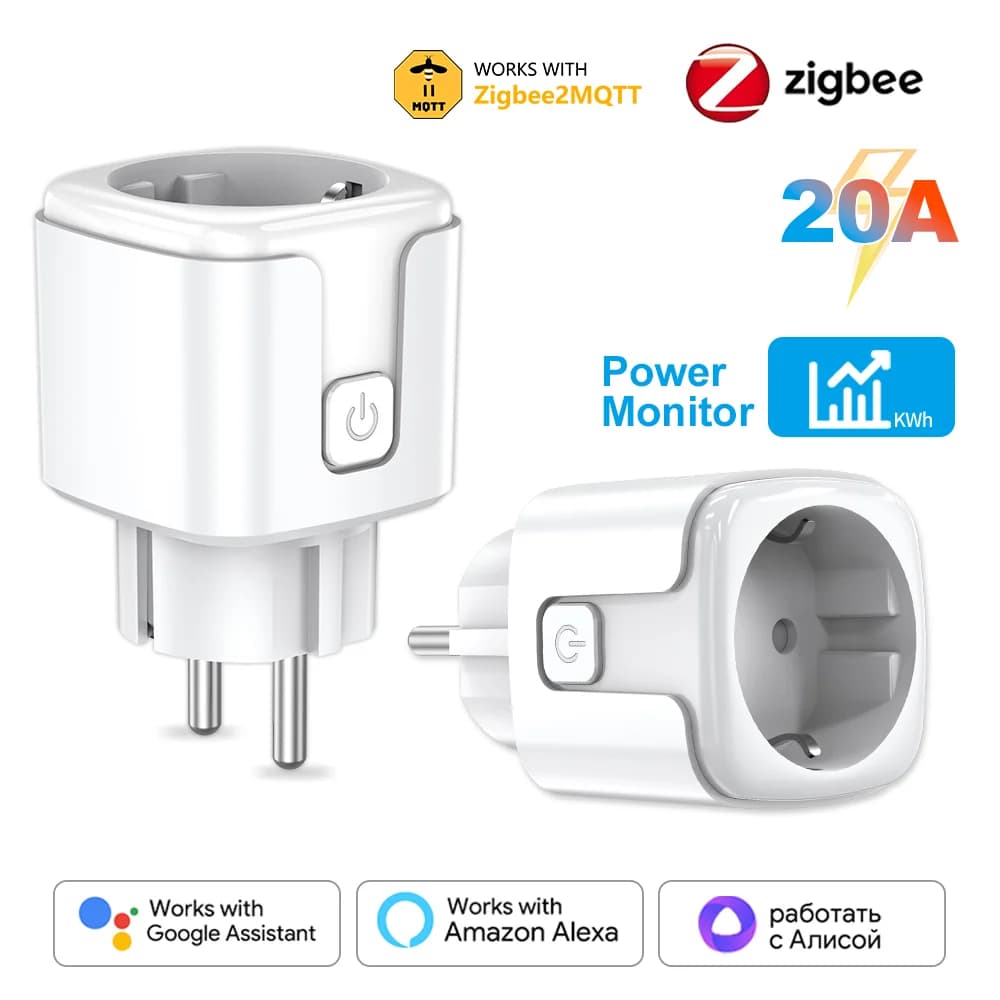Zigbee3.0 Smart Socket EU 20A Smart Plug with power monitor timing function Voice control Works with Alexa Google Assistant