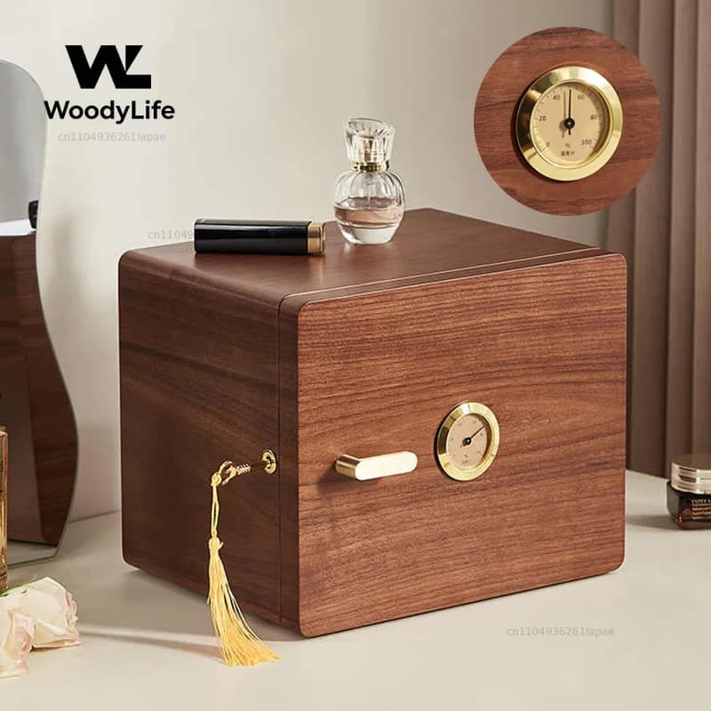 Wooden Jewelry Box with Lock Display Case Necklace Organizer Earrings Ring Safe Storage Boxes Watch Bracelet Tray Trinket Box