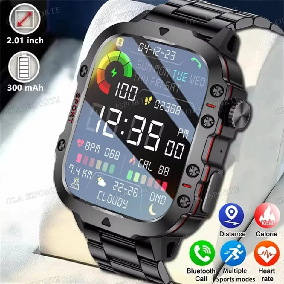 New Sport Smartwatch from Exterior 2026 with 2,01 Inch HD Screen, LED Flashlight and Bluetooth Call Function for Men and Women - Perfect Gift for Holidays