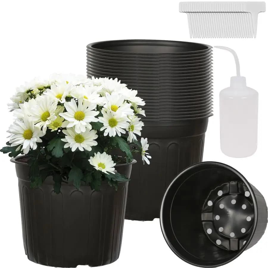 Pack of 24 Flexible 3 Gallon Plastic Vases with 30 Labels for Plants, Reinforced Containers Soft for Semina, for Interior and Exterior