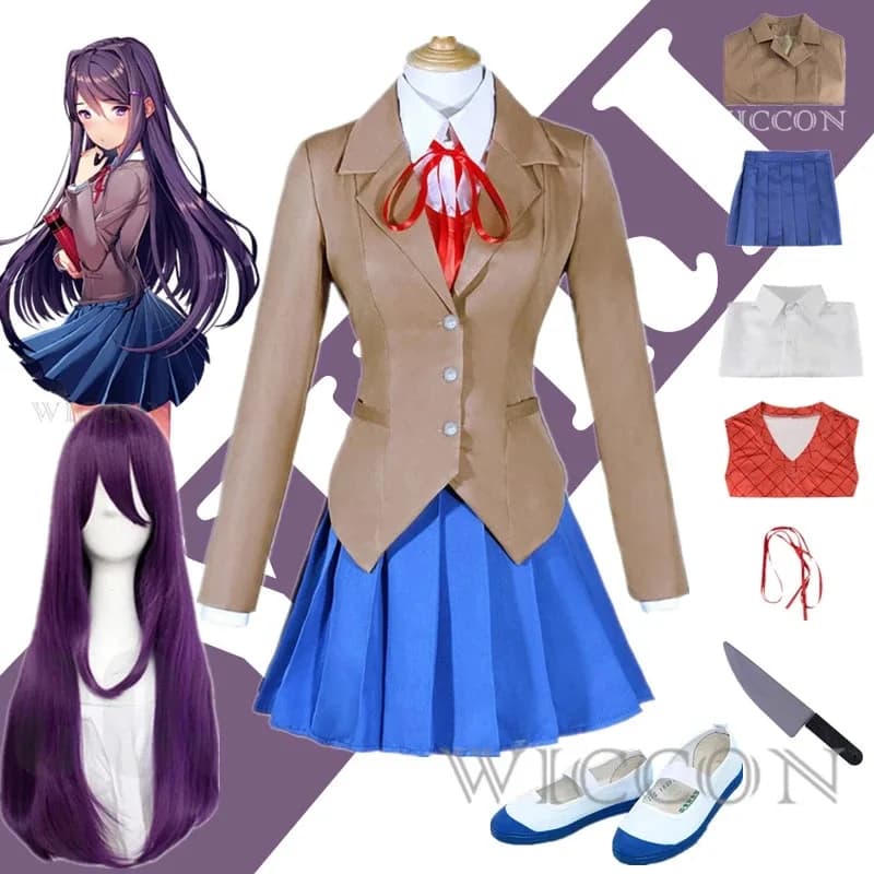 Gioco Doki Doki Letterature Club Cosplay Yuri Costume Cosplay Yandere Costume Cosplay Parrucca Set Uniforme scolastica Ragazza Costumi donna