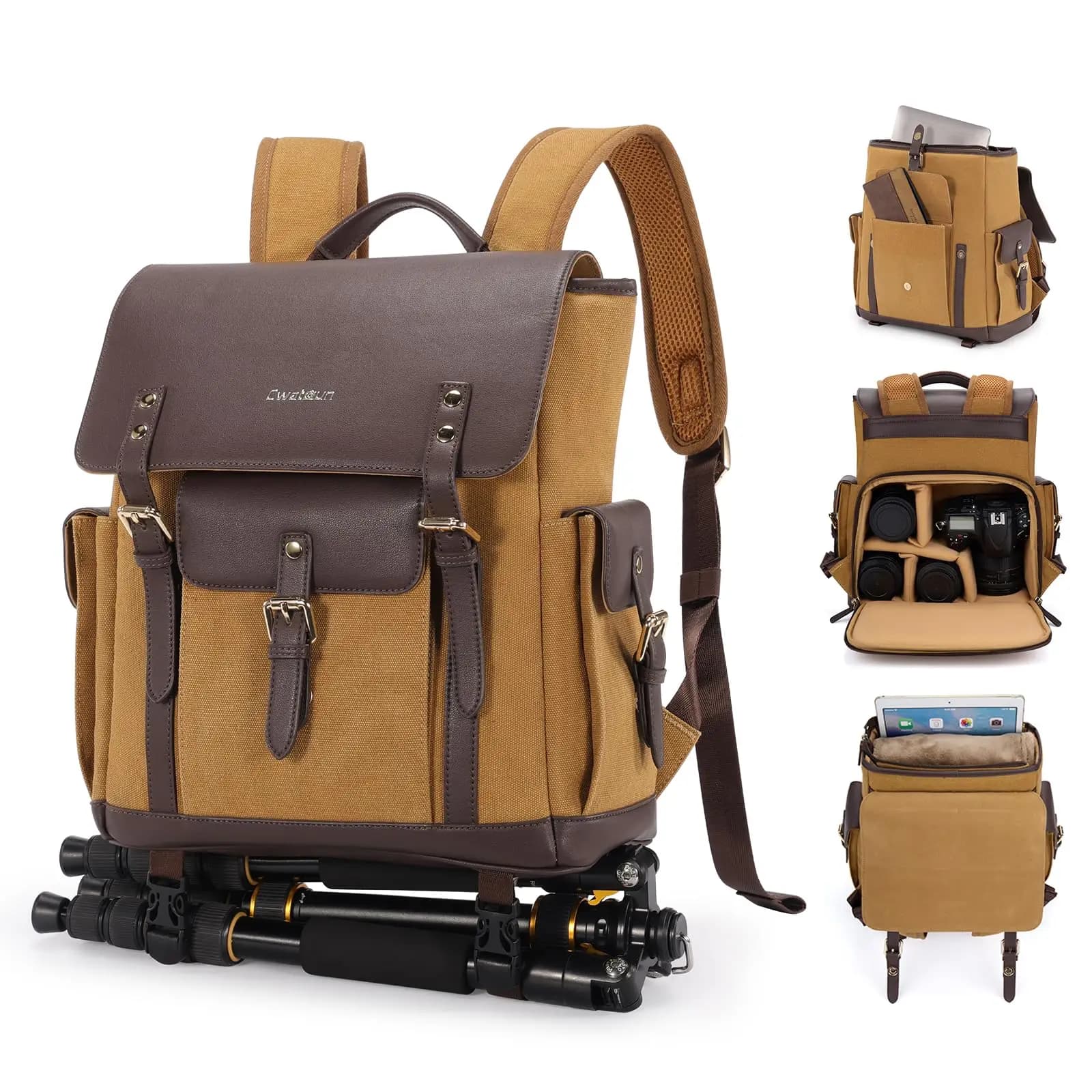 Zaino per fotocamera in tela e zaino per fotocamera DSLR SLR a mano con scomparto per treppiede per laptop da 13 pollici