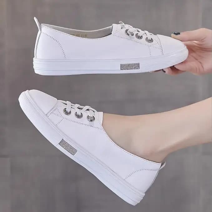 Scarpe da ginnastica casual in vera pelle da donna Primavera Estate Scarpe basse stringate Mocassini da ragazza Scarpe da donna Scarpe vulcanizzate bianche