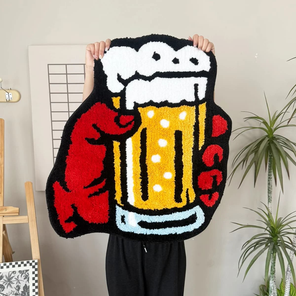 Tappeto Tufted a Forma di Boccale da Birra - Tappeto Soffice e Irregolare per Bar, Man Cave e Arredamento Casa - Morbido Tappetino Decorativo Tufted