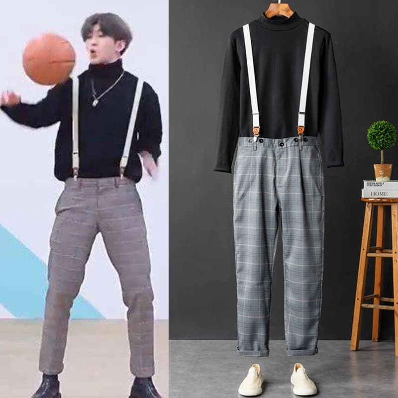 Men's long casual trousers, slim fit, versatile trousers with belt, Korean style, seasonal clothing spring autumn winter.