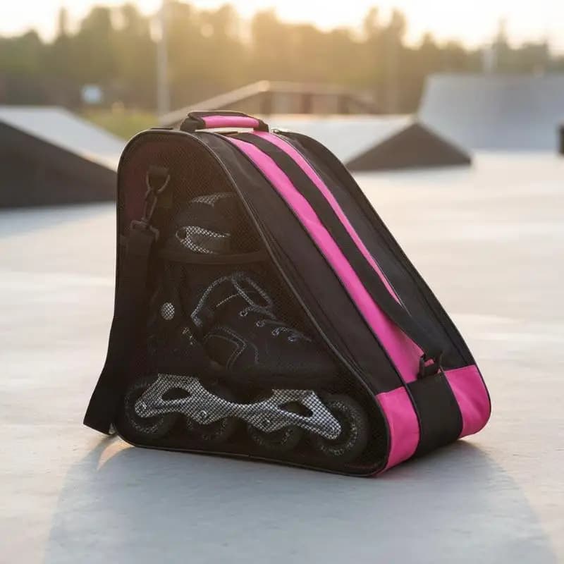 Roller Skates Bag, Large Capacity Oxford Cloth Skating Shoes Bag, Skating Accessories Carry Case 3 Layers Breathable Ice Skating