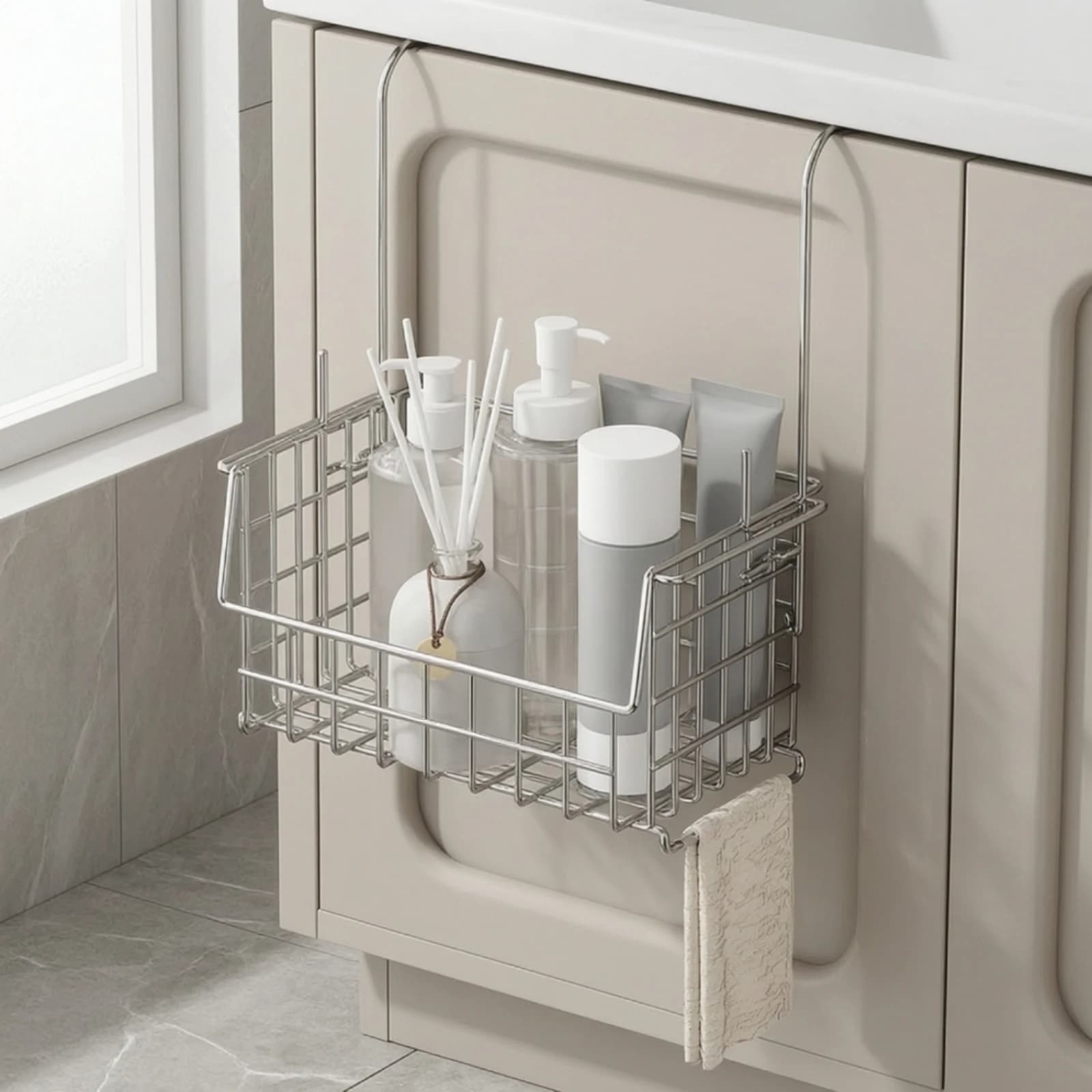 Hanging Basket with Towel Bar Wall-Mounted Hanging Basket with Towel Holder over-Rail Bathroom Holder Rustproof Sturdy